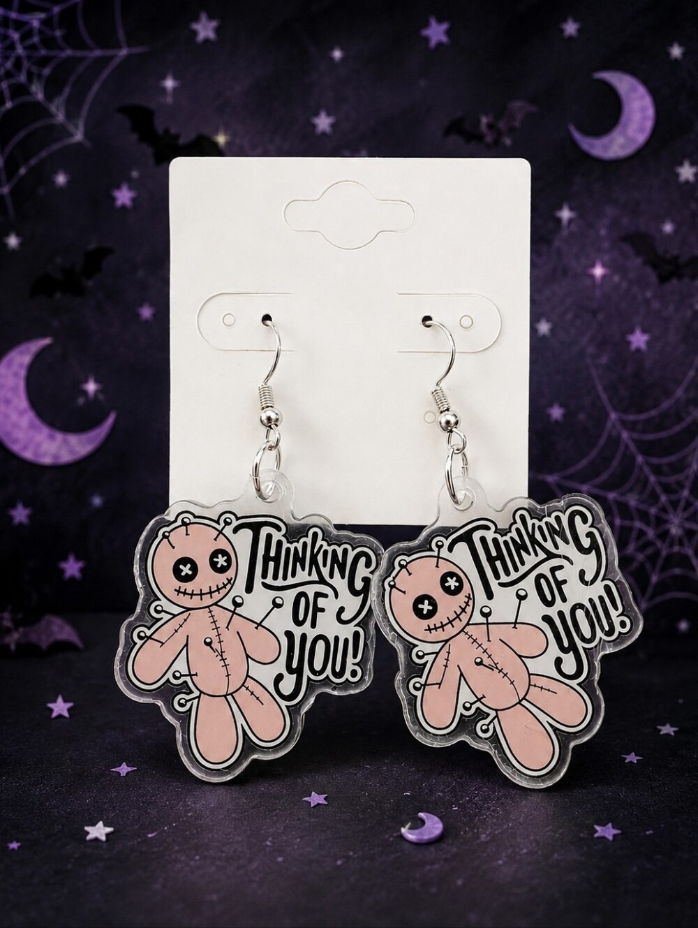 Thinking of You Voodoo Doll Spooky Earrings NIP